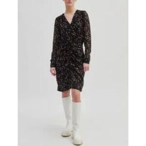Second female black spotted long sleeve ruched fitted dress size small